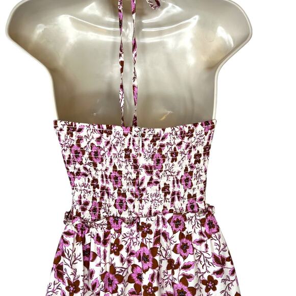 Jason WU Halter Strapless Floral Smocked Midi Dress in Pink Brown Women's Small - Picture 10 of 15
